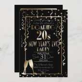 Invitation Années folles 20 Rétro Gold Confetti Réveillon du (Devant / Derrière)