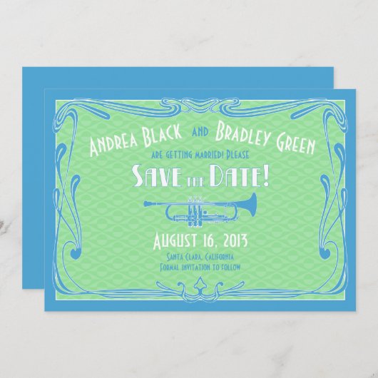 Invitation Années folles 20 Trompette de mariage Trump enregi (Devant / Derrière)