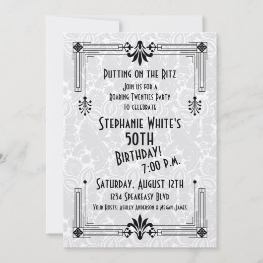 Invitation Années folles Années Années 20 Art déco 50e annive (Devant)