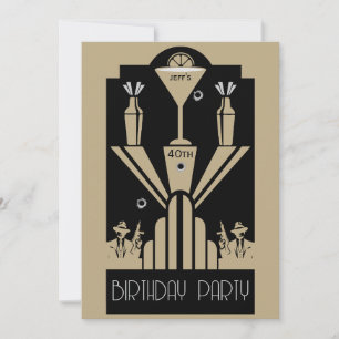Invitation Années folles Art Déco Gangster Anniversaire