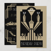 Invitation Années folles Art Déco Gangster Anniversaire (Devant / Derrière)