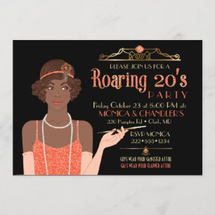 Invitation Années folles Flapper Paillettes Rétro Tangerine N