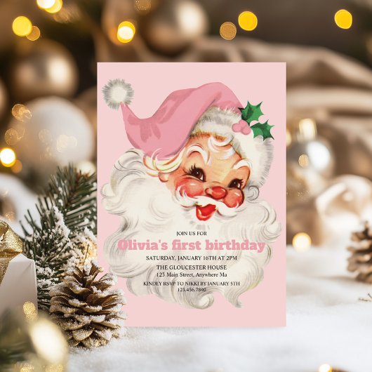 Invitation Annianniversaire de Retro Pink Père Noël