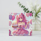 Invitation Annime rose fille (Debout devant)