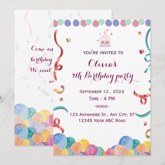 Invitation Anniversaire (Devant / Derrière)