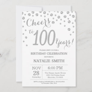 Invitation Anniversaire 100 ans avec Paillettes Di