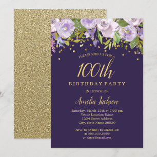 Invitation anniversaire 100 ans Floral Violet Pail