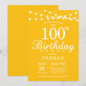 Invitation Anniversaire 100 ans Jaune (Devant / Derrière)