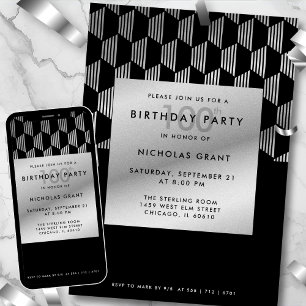 Invitation Anniversaire 100 ans Moderne Noir Faux Papier D'ar