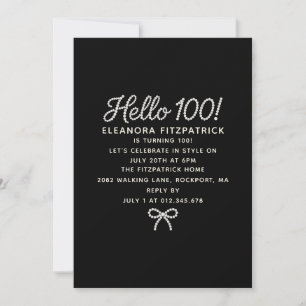 Invitation Anniversaire 100 ans Noir Blanc Écriture Perle Arc