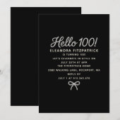 Invitation Anniversaire 100 ans Noir Blanc Écriture Perle Arc (Devant / Derrière)