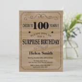 Invitation Anniversaire 100 ans rustique en bois (Debout devant)