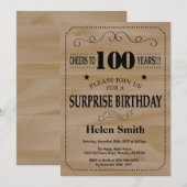Invitation Anniversaire 100 ans rustique en bois (Devant / Derrière)