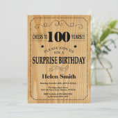 Invitation Anniversaire 100 ans rustique en bois (Debout devant)
