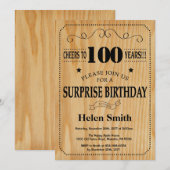 Invitation Anniversaire 100 ans rustique en bois (Devant / Derrière)