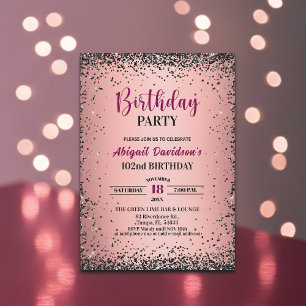 Invitation Anniversaire 102 ans élégant paillettes noires mét