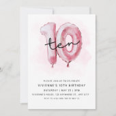 Invitation anniversaire 10 ans ballon rose (Devant)