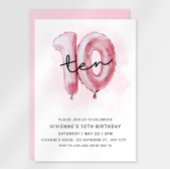 Invitation anniversaire 10 ans ballon rose