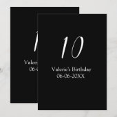 Invitation anniversaire 10 ans blanc noir nom date calligraph (Devant / Derrière)