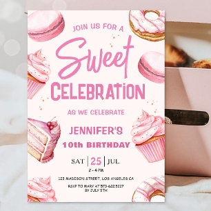 Invitation anniversaire 10 ans fille donuts roses