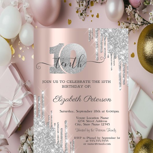 Invitation Anniversaire 10 ans Gouttes de Paillett