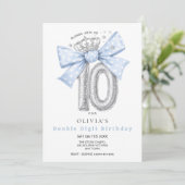 Invitation Anniversaire 10 Ans Ruban Bleu Double C (Debout devant)