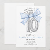 Invitation Anniversaire 10 Ans Ruban Bleu Double C (Devant / Derrière)