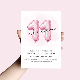 Invitation anniversaire 11 ans ballon rose