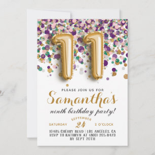 Invitation anniversaire 11 ans confettis