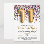 Invitation anniversaire 11 ans confettis (Devant / Derrière)