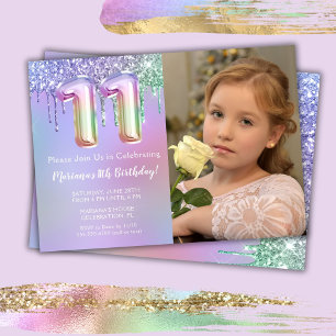 Invitation anniversaire 11 ans fête rose violet pa