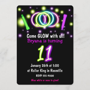 Invitation Anniversaire 11 ans GLOW Lights Age 11