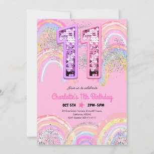 Invitation Anniversaire 11 Ans Paillettes Arc-en-C