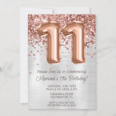 Invitation anniversaire 11 ans Rose Gold Silver (Devant)