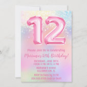 Invitation Anniversaire 12 ans Arc-en-ciel rose (Devant)