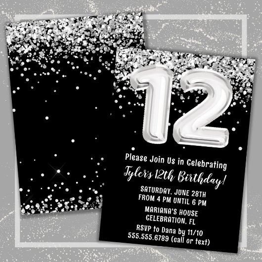 Invitation Anniversaire 12 ans noir et blanc
