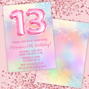 Invitation Anniversaire 13 ans Arc-en-ciel rose