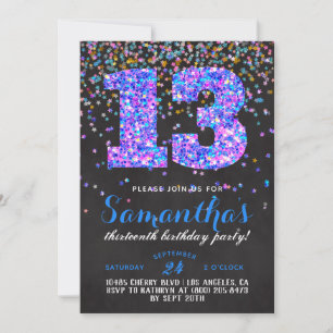 Invitation anniversaire 13 ans confettis