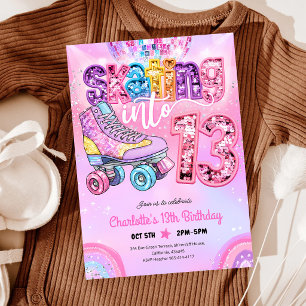 Invitation Anniversaire 13 ans de roller skating néon