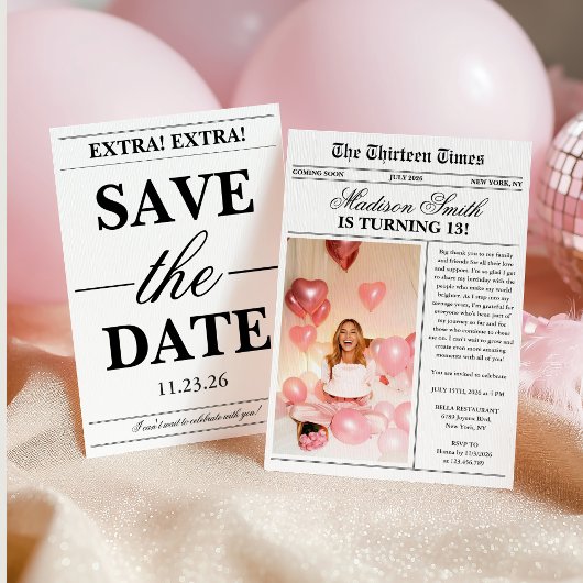Invitation anniversaire 13 ans photo de journal mo