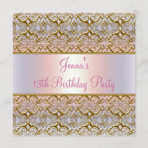 Invitation anniversaire 13 ans Rose Violet 13ème