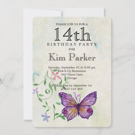 Invitation Anniversaire 14 ans (Devant)