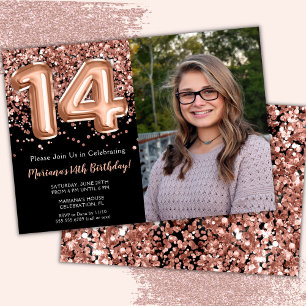 Invitation anniversaire 14 ans fête Photo Black Ro
