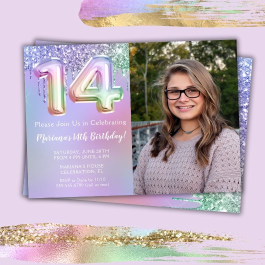 Invitation anniversaire 14 ans Fête Rose Paillette