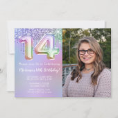 Invitation anniversaire 14 ans Fête Rose Paillette (Devant)