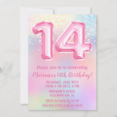 Invitation Anniversaire 14 ans Pink Rainbow (Devant)