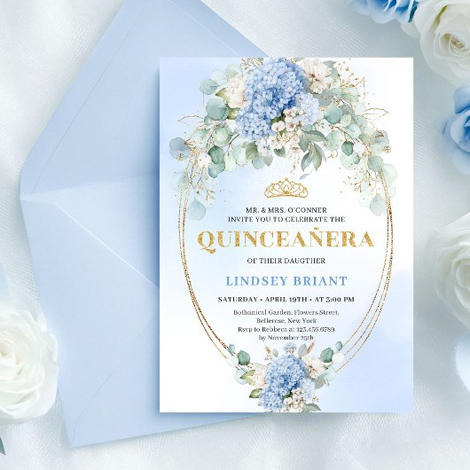 Invitation anniversaire 15 ans à fleurs bleues mod