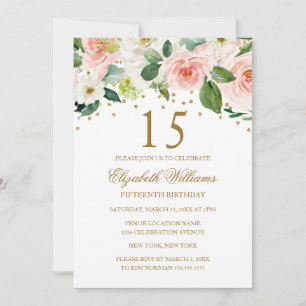 Invitation anniversaire 15 ans aquarelle florale o