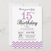 Invitation Anniversaire 15 Ans Chevron Violet (Devant)