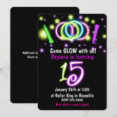 Invitation Anniversaire 15 ans GLOW Lights Age 15 (Devant / Derrière)